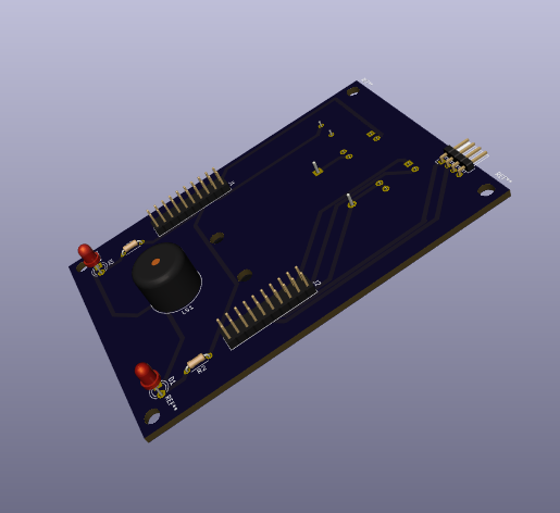 A render of a PCB showing some LEDs and a speaker